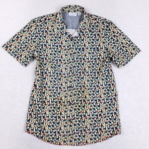 PROJEK RAW Cocktail Print Button Up M Short Sleeve Party Stretch Resort Hawaiian